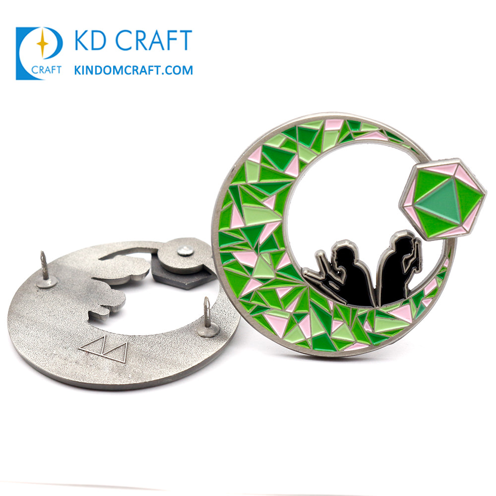 Custom Lapel Pin Badge metal shiny green crystal spinning enamel pin