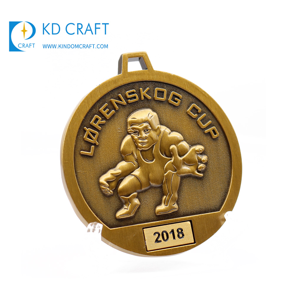 Custom metal medal die casting brass plated fighting match wresting medal