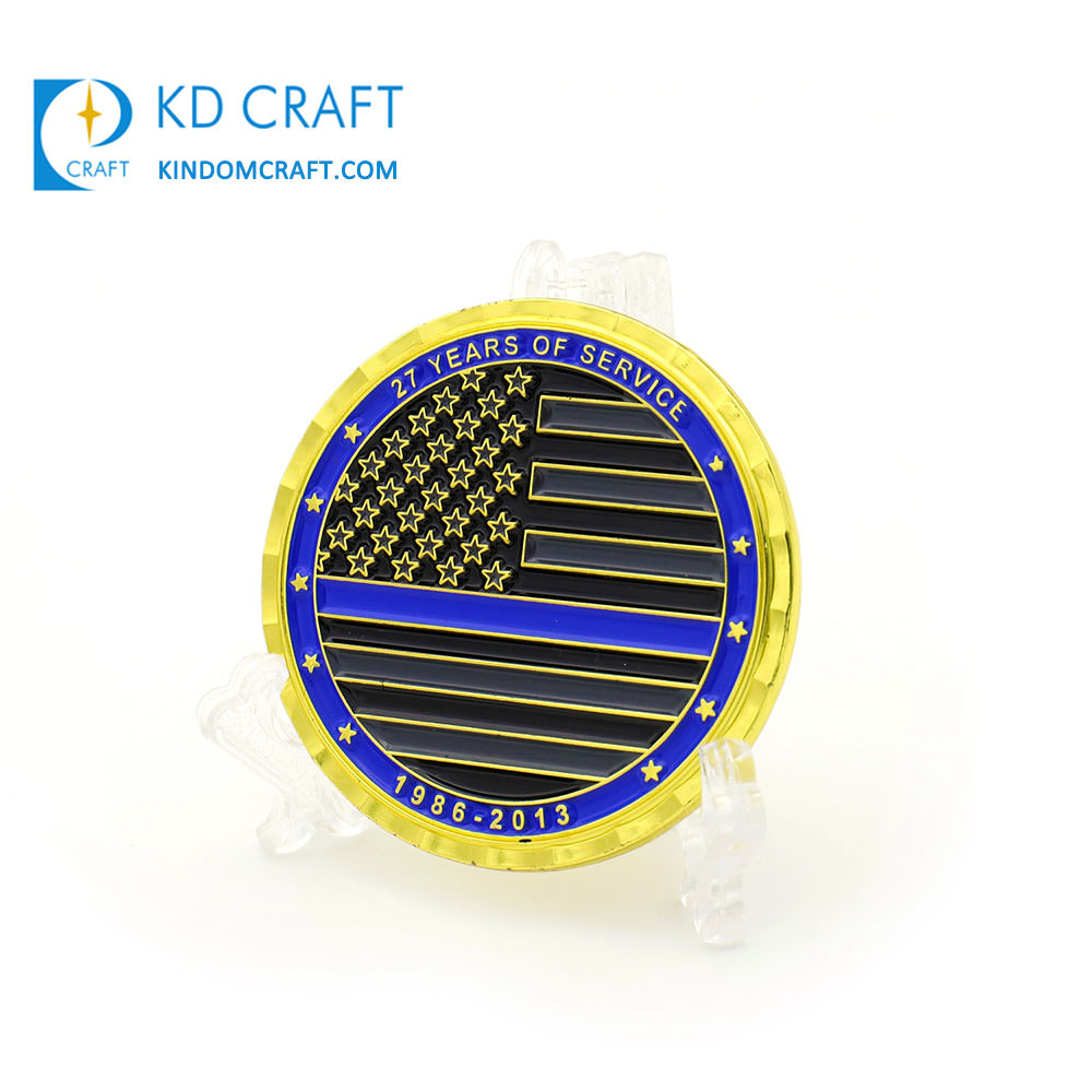 custom metal zinc alloy soft enamel thin blue line challenge coin