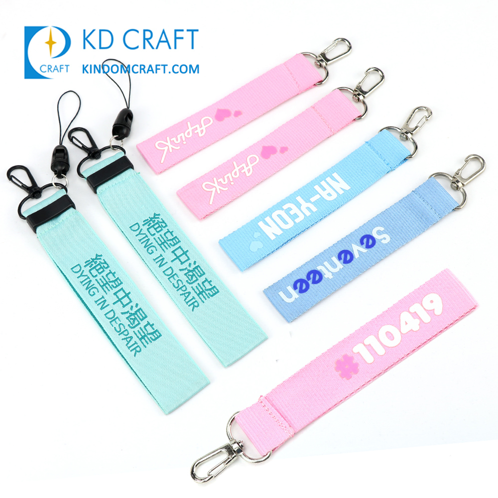 Custom nylon wrist wristlet strap silk screen printed short keychain lanyard